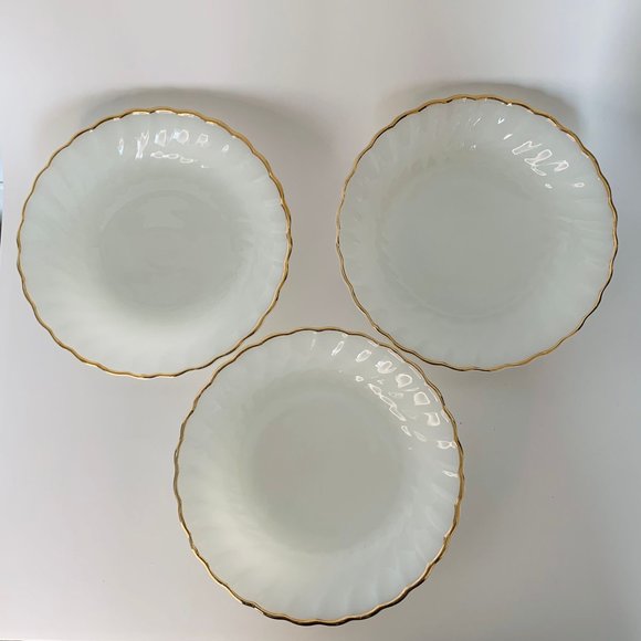Vintage Swirl Golden Shell Lustre Coupe Soup Bowls / Salad Plates by Fire King - Picture 3 of 7